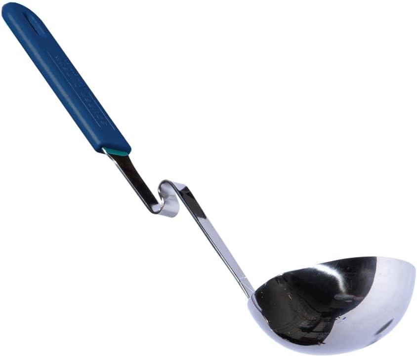 + Lori Greiner No Mess Stainless Steel Soup Ladle with Silicone Handle - Metal Soup Ladle with No Mess Design That Hooks on Side of Any Pot - Cranberry