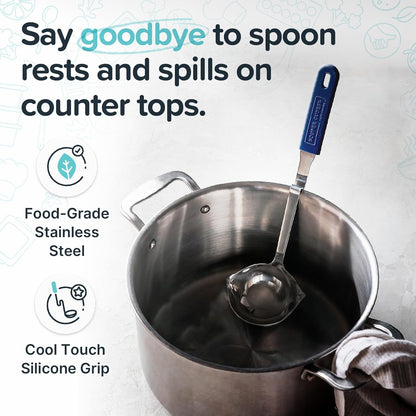 + Lori Greiner No Mess Stainless Steel Soup Ladle with Silicone Handle - Metal Soup Ladle with No Mess Design That Hooks on Side of Any Pot - Cranberry
