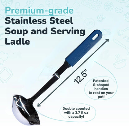 + Lori Greiner No Mess Stainless Steel Soup Ladle with Silicone Handle - Metal Soup Ladle with No Mess Design That Hooks on Side of Any Pot - Cranberry