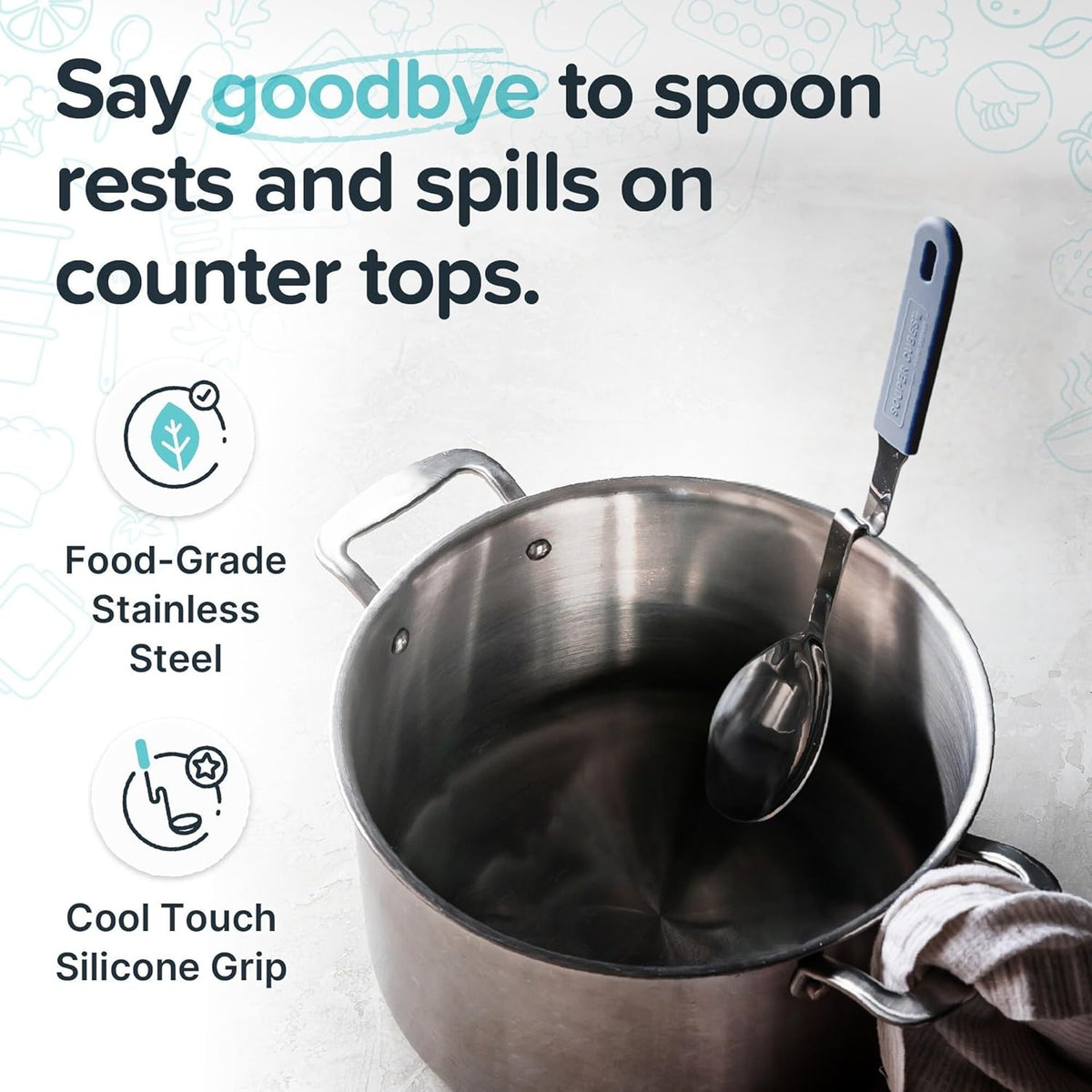 + Lori Greiner No Mess Stainless Steel Soup Ladle with Silicone Handle - Metal Soup Ladle with No Mess Design That Hooks on Side of Any Pot - Cranberry