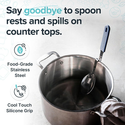 + Lori Greiner No Mess Stainless Steel Soup Ladle with Silicone Handle - Metal Soup Ladle with No Mess Design That Hooks on Side of Any Pot - Cranberry