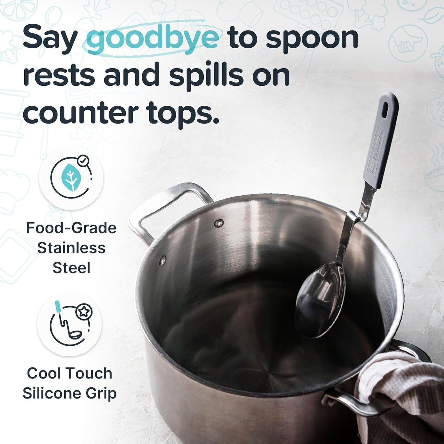 + Lori Greiner No Mess Stainless Steel Soup Ladle with Silicone Handle - Metal Soup Ladle with No Mess Design That Hooks on Side of Any Pot - Cranberry