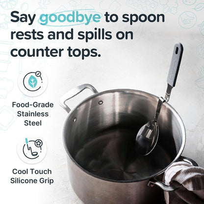 + Lori Greiner No Mess Stainless Steel Soup Ladle with Silicone Handle - Metal Soup Ladle with No Mess Design That Hooks on Side of Any Pot - Cranberry