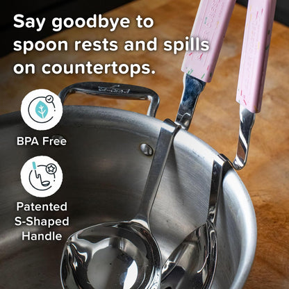 + Lori Greiner No Mess Stainless Steel Soup Ladle with Silicone Handle - Metal Soup Ladle with No Mess Design That Hooks on Side of Any Pot - Cranberry