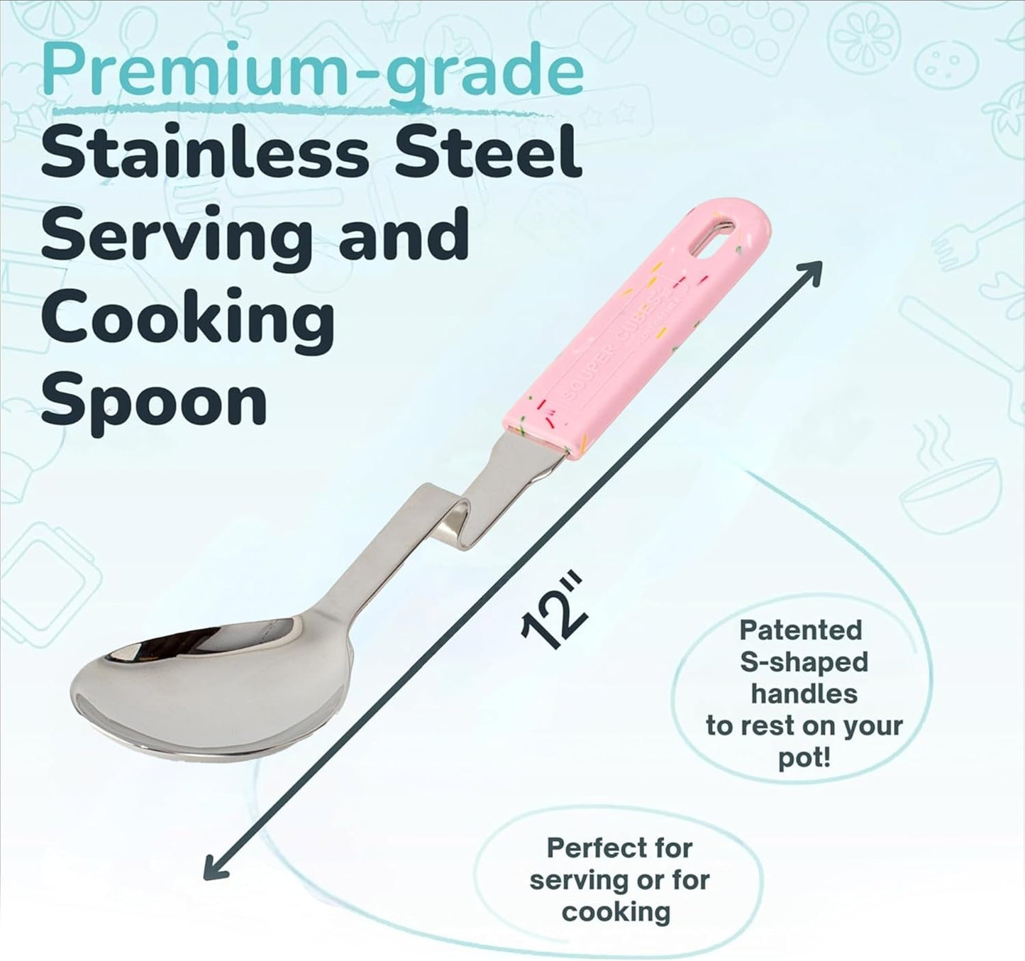 + Lori Greiner No Mess Stainless Steel Soup Ladle with Silicone Handle - Metal Soup Ladle with No Mess Design That Hooks on Side of Any Pot - Cranberry
