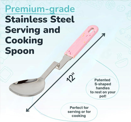 + Lori Greiner No Mess Stainless Steel Soup Ladle with Silicone Handle - Metal Soup Ladle with No Mess Design That Hooks on Side of Any Pot - Cranberry