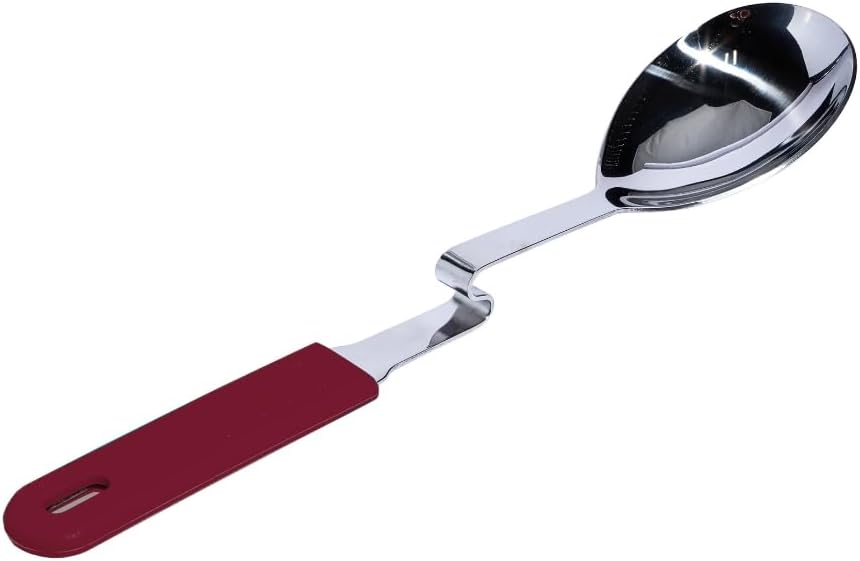 + Lori Greiner No Mess Stainless Steel Soup Ladle with Silicone Handle - Metal Soup Ladle with No Mess Design That Hooks on Side of Any Pot - Cranberry
