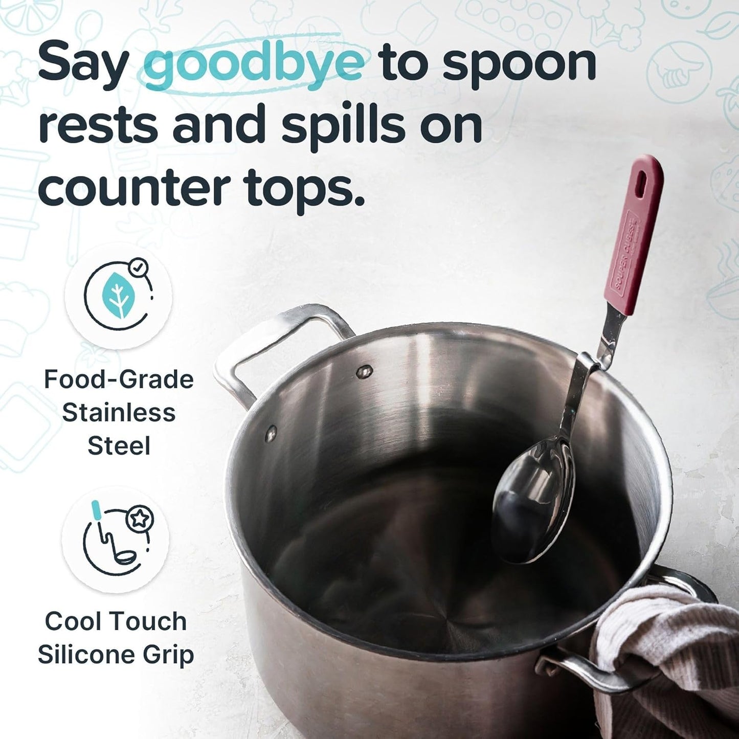 + Lori Greiner No Mess Stainless Steel Soup Ladle with Silicone Handle - Metal Soup Ladle with No Mess Design That Hooks on Side of Any Pot - Cranberry