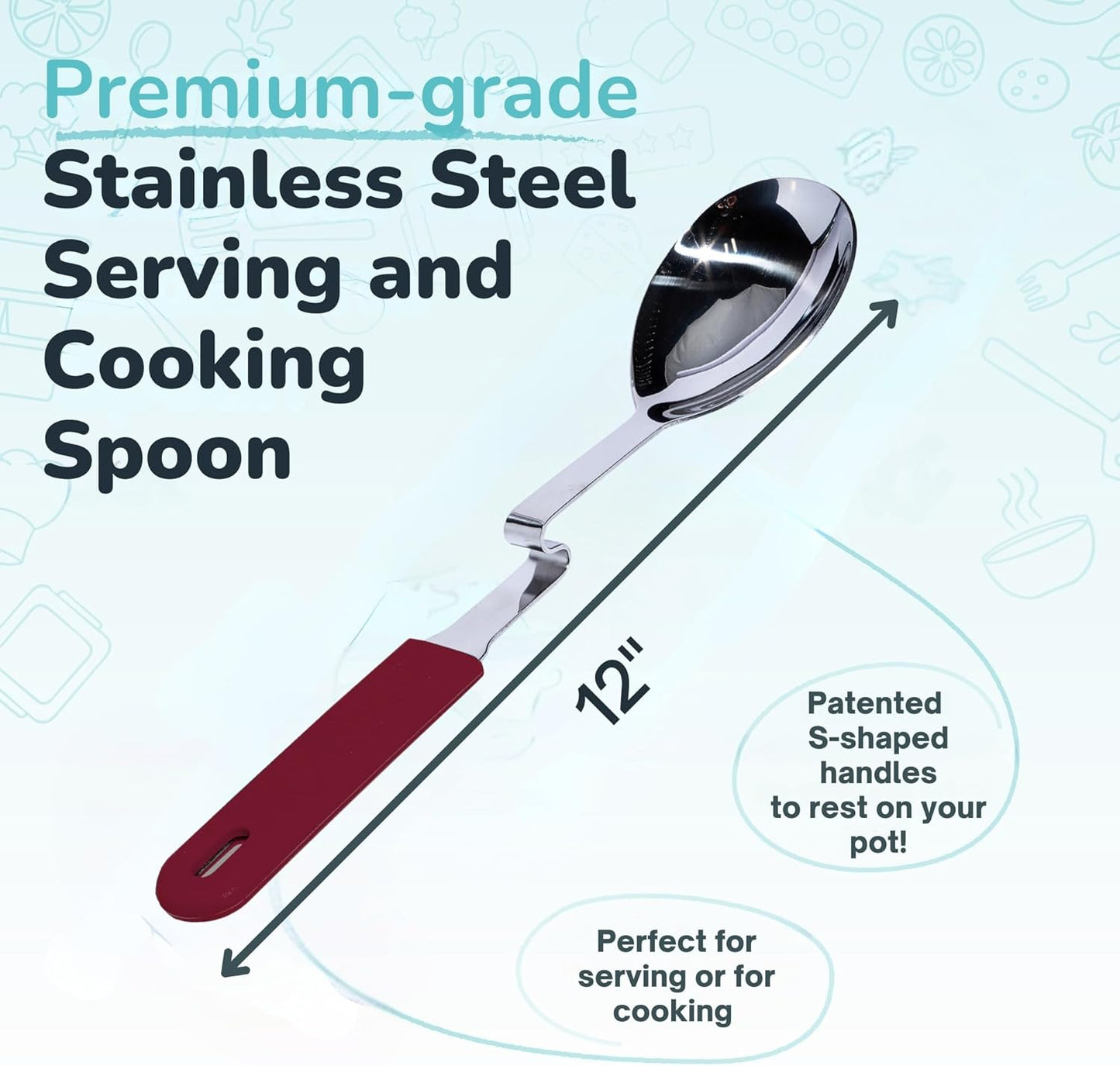 + Lori Greiner No Mess Stainless Steel Soup Ladle with Silicone Handle - Metal Soup Ladle with No Mess Design That Hooks on Side of Any Pot - Cranberry
