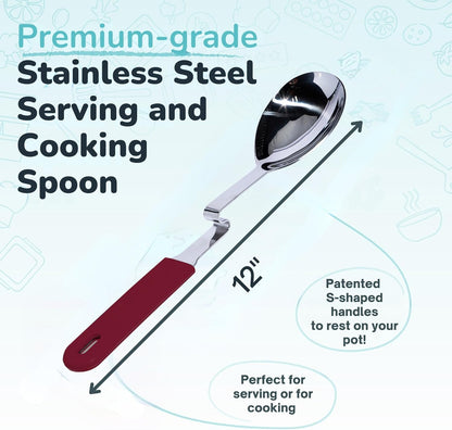 + Lori Greiner No Mess Stainless Steel Soup Ladle with Silicone Handle - Metal Soup Ladle with No Mess Design That Hooks on Side of Any Pot - Cranberry