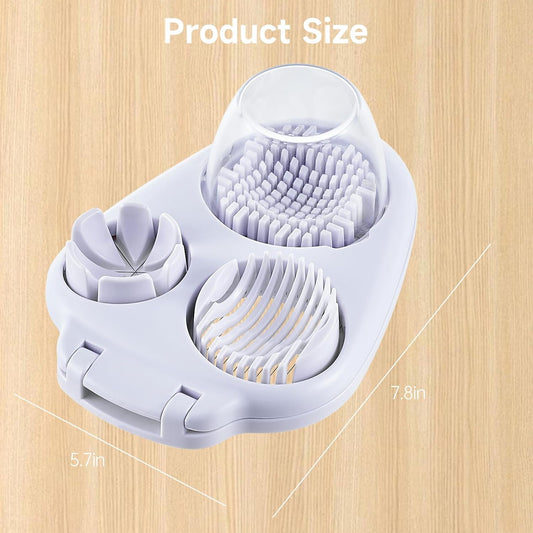 3-In-1 Egg Slicer for Hard Boiled Eggs - Stainless Steel Multipurpose Egg Cutter, Ideal Three Way Egg Slicer & Kitchen Chopper Tool for Strawberry, Mushroom, Grape, Tomato