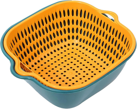 Vegetable Washing Baskets in The Kitchen, Kitchen Nesting Vegetable Fruit Washing Soaking Basket Plastic 2 in 1 Drain Colander Bowl Set Kitchen Fruit Washing Basin Strainer (M)