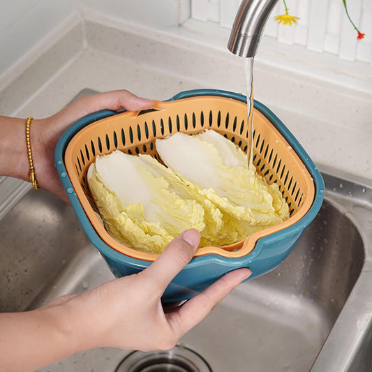 Vegetable Washing Baskets in The Kitchen, Kitchen Nesting Vegetable Fruit Washing Soaking Basket Plastic 2 in 1 Drain Colander Bowl Set Kitchen Fruit Washing Basin Strainer (M)
