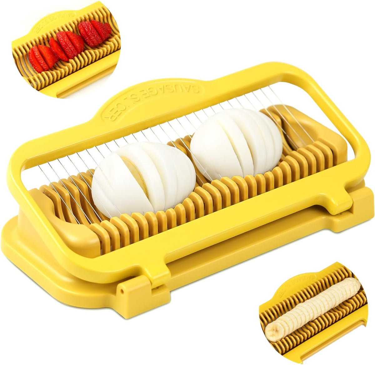 Egg Slicer for Hard Boiled Eggs Banana Slicer, banana Strawberry Mushroom, Aluminium Stainless Steel Wires Heavy Duty Dishwasher Safe