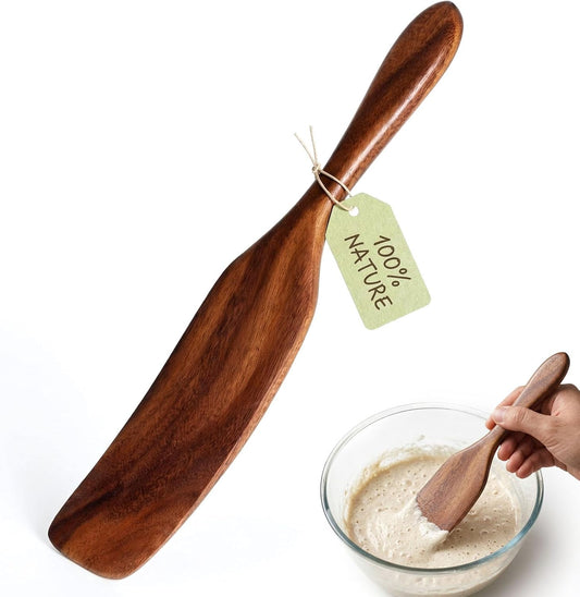 Wooden Spurtle for Sourdough Starter, Reaching edge of Pan, Dough Whisk, Stirring, Mixing, Scraping, Wooden Kitchen Utensils for NonStick Cookware, Gift for Sourdough Lovers