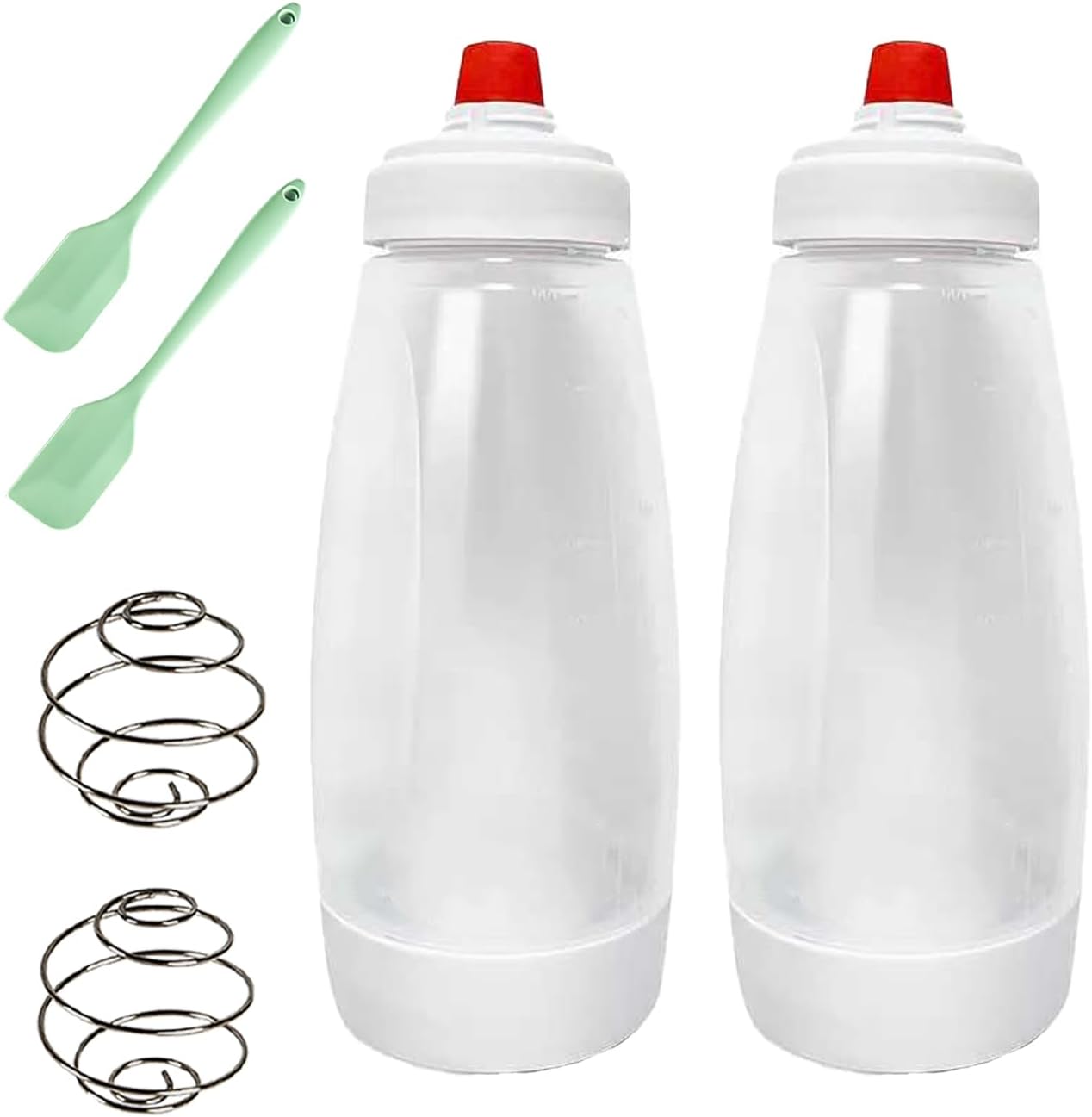 Pancake Batter Dispenser,Pancake Batter Dispenser Bottle with Whisk Ball and Stand Base, Batter Mixer and Dispenser for Pancakes, Crepes, Waffle,Kitchen Baking Tool 2 Packs