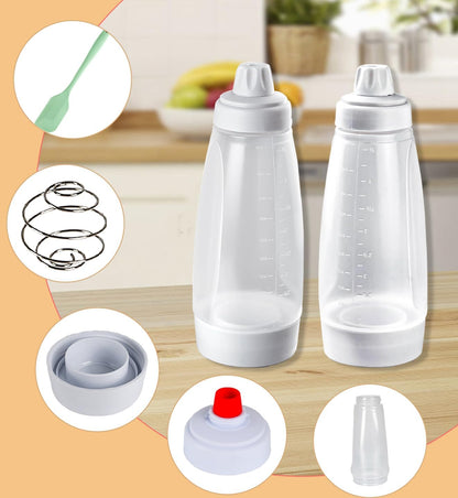 Pancake Batter Dispenser,Pancake Batter Dispenser Bottle with Whisk Ball and Stand Base, Batter Mixer and Dispenser for Pancakes, Crepes, Waffle,Kitchen Baking Tool 2 Packs