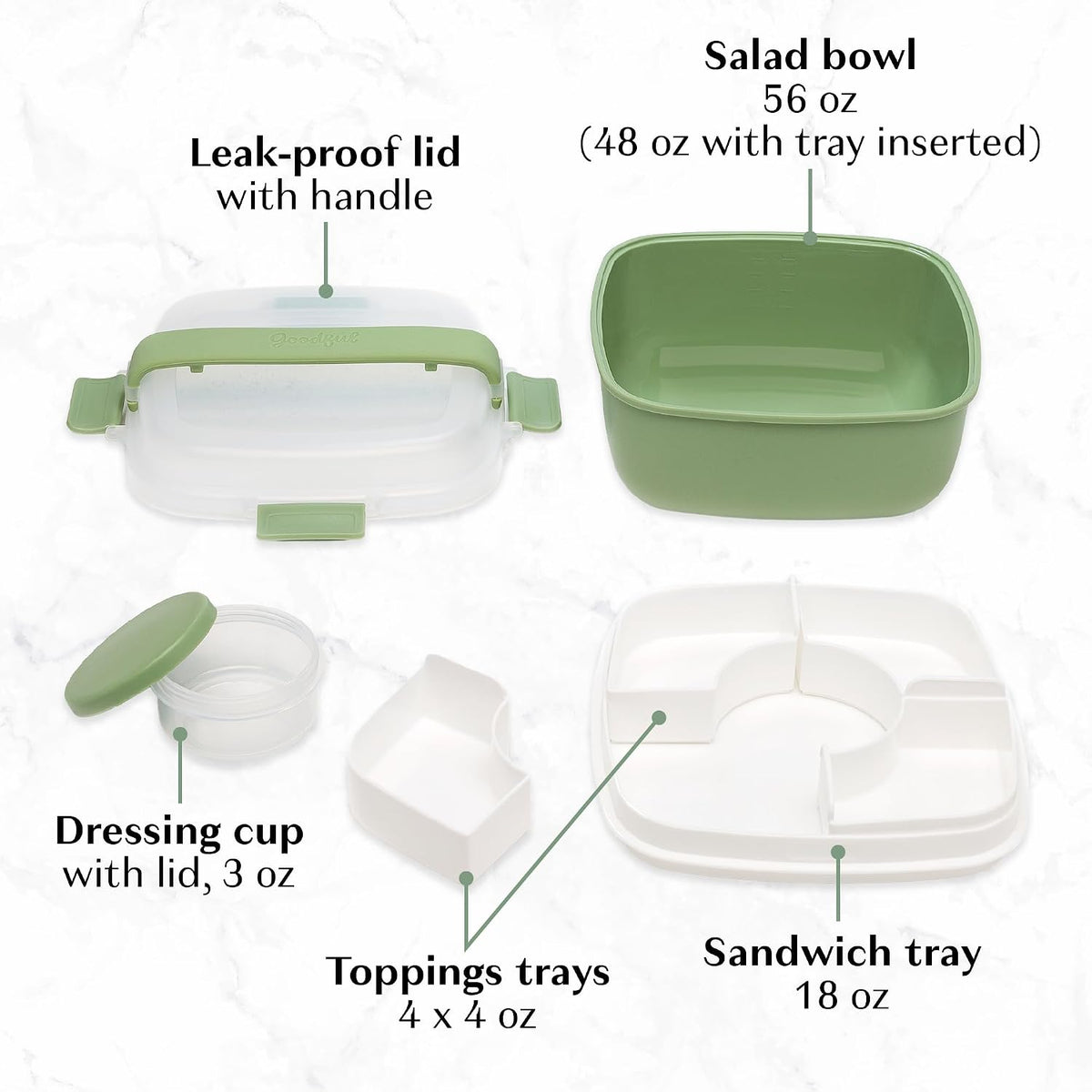 Stackable Lunch Box Container, Bento Style Food Storage with Removeable Compartments for Sandwich, Snacks, Toppings & Dressing, Leak-Proof and Made without BPA, 56-Ounce, Teal