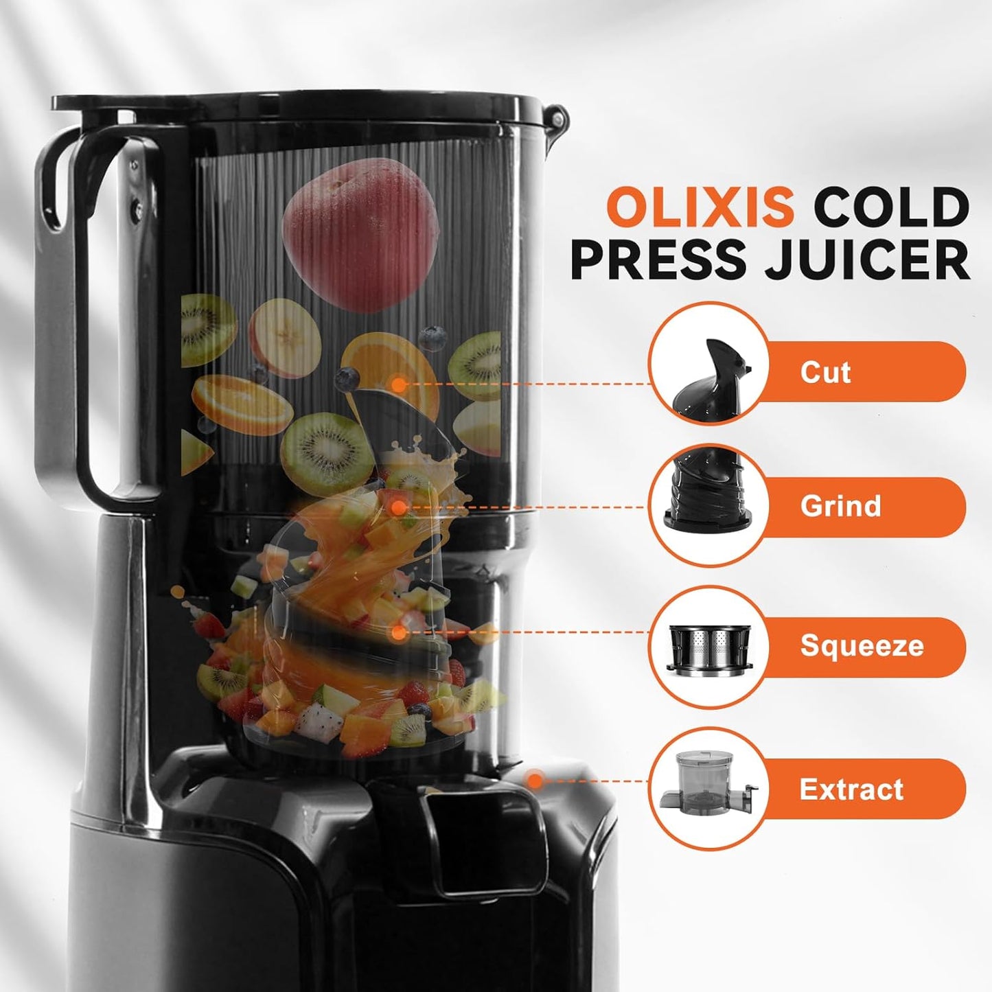 Cold Press Juicer Machines, Masticating Juicer with High Juice Yield, Reverse Function, Stops Oxidation and Easy to Clean for Vegetables & Fruits, Black