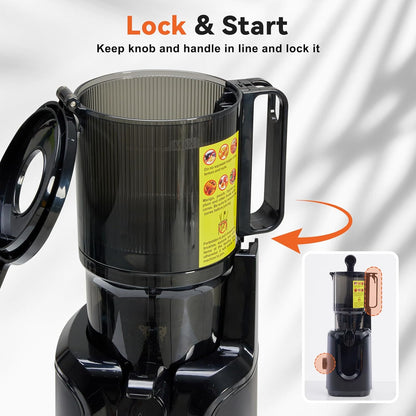 Cold Press Juicer Machines, Masticating Juicer with High Juice Yield, Reverse Function, Stops Oxidation and Easy to Clean for Vegetables & Fruits, Black