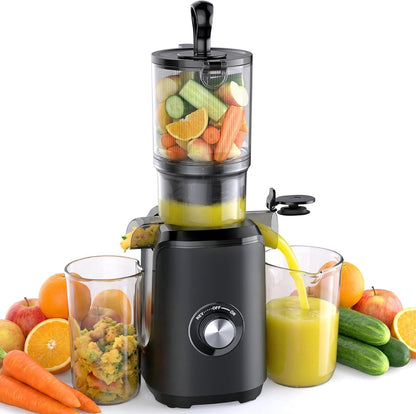 Cold Press Juicer Machines, Masticating Juicer with High Juice Yield, Reverse Function, Stops Oxidation and Easy to Clean for Vegetables & Fruits, Black