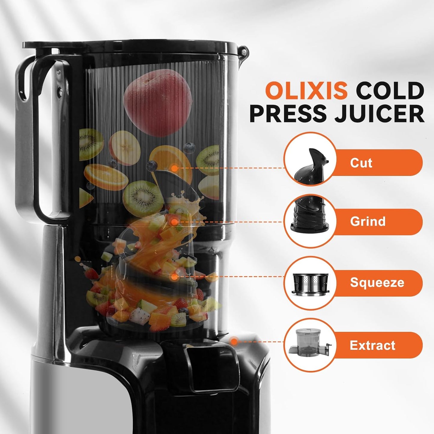 Cold Press Juicer Machines, Masticating Juicer with High Juice Yield, Reverse Function, Stops Oxidation and Easy to Clean for Vegetables & Fruits, Black