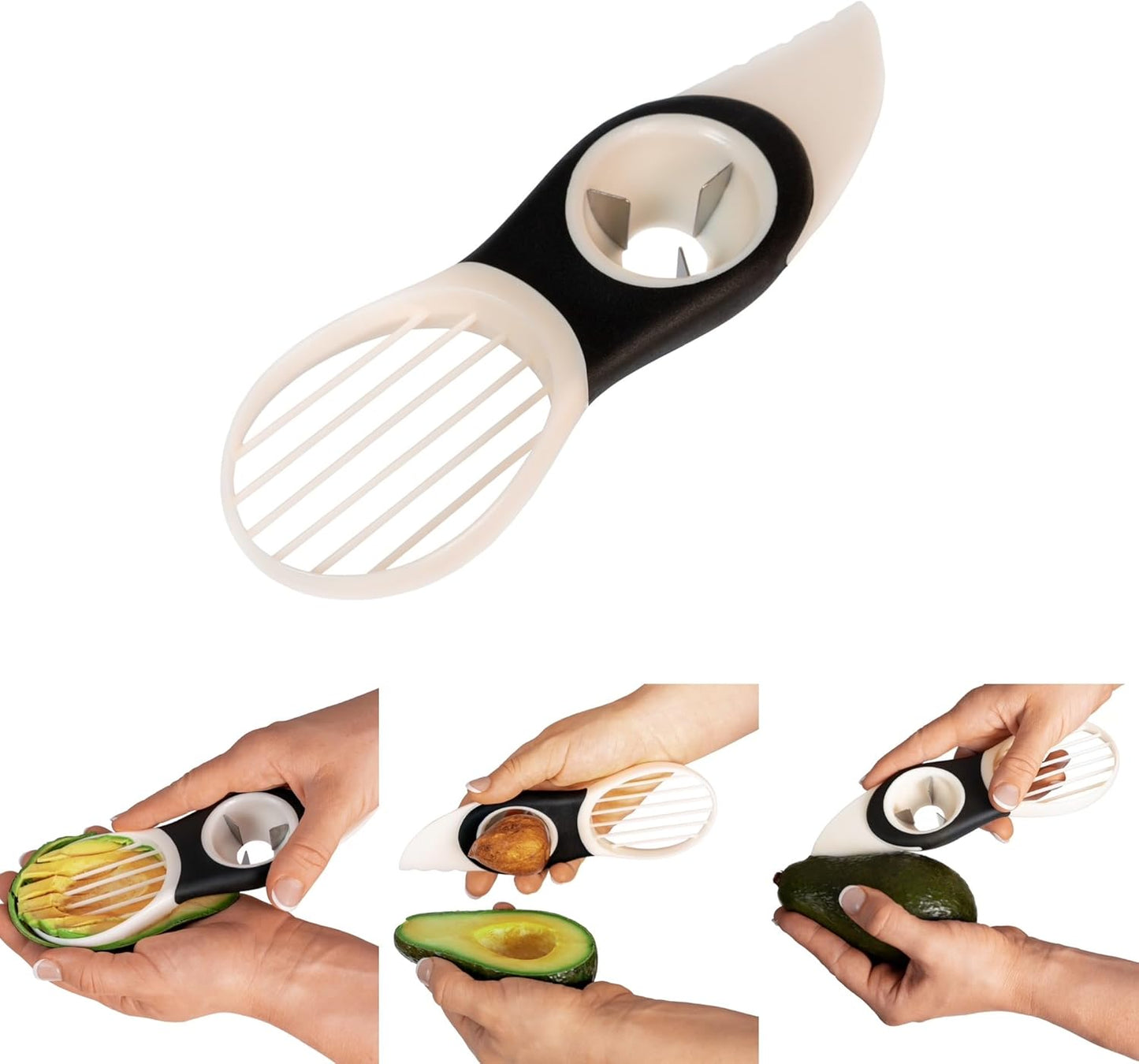 Avocado Fruit Slicer Pitter 3 in 1 Banana Dragon Fruit Peach Pear Passionfruit White & Black Kitchen Gadget Tool Comfortable to Grip Core Remover Food Safe Fruit & Vegetable