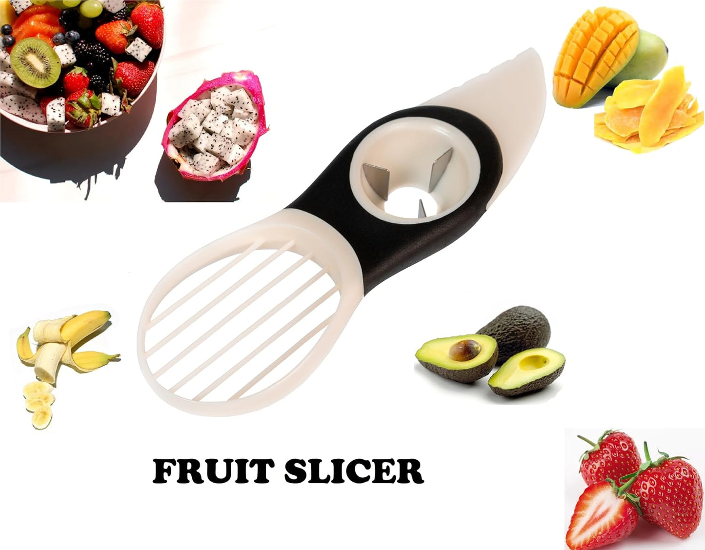 Avocado Fruit Slicer Pitter 3 in 1 Banana Dragon Fruit Peach Pear Passionfruit White & Black Kitchen Gadget Tool Comfortable to Grip Core Remover Food Safe Fruit & Vegetable