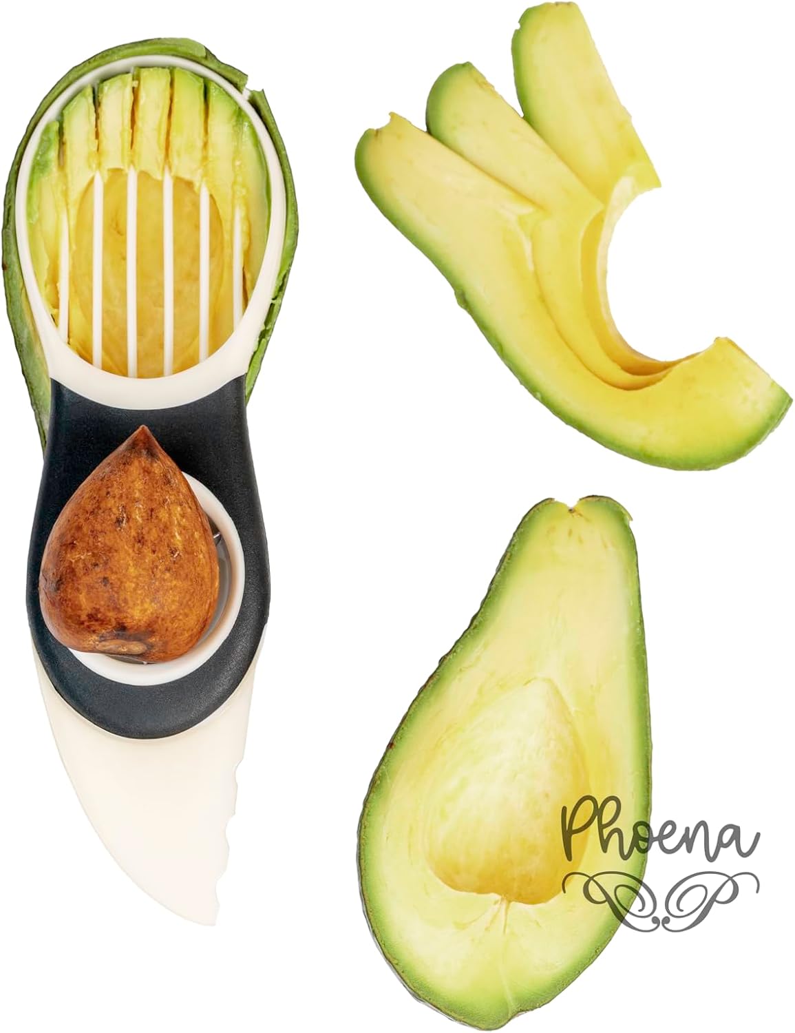 Avocado Fruit Slicer Pitter 3 in 1 Banana Dragon Fruit Peach Pear Passionfruit White & Black Kitchen Gadget Tool Comfortable to Grip Core Remover Food Safe Fruit & Vegetable