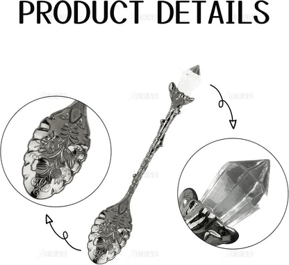 Retro Crystal Antique Alloy Spoon Coffee Tea Dessert Mini Ice Cream Decorative Spoons Set for Home Office (10 Pack)