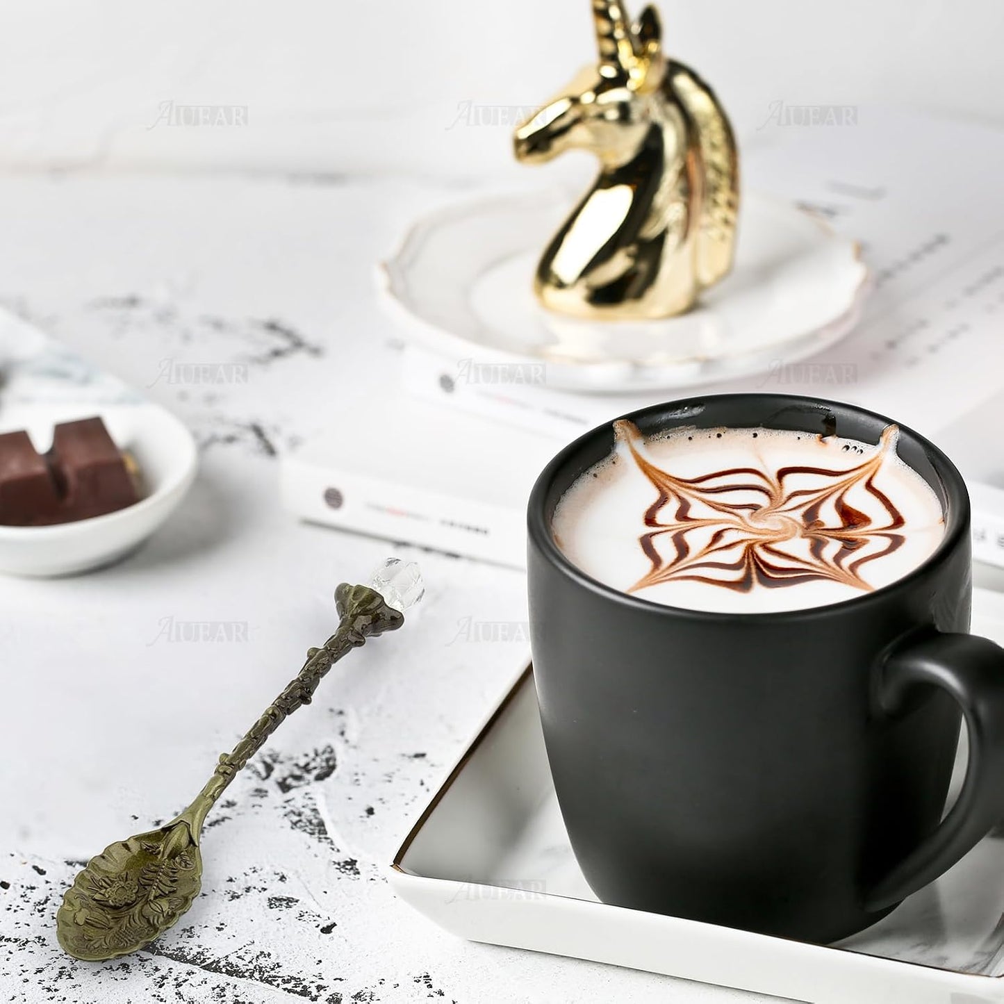 Retro Crystal Antique Alloy Spoon Coffee Tea Dessert Mini Ice Cream Decorative Spoons Set for Home Office (10 Pack)