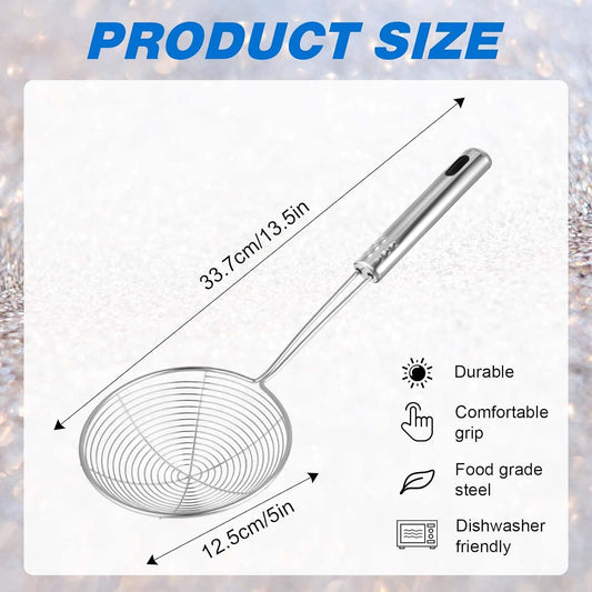 Steel Spider Strainer Skimmer Ladle, Spoon Spider Skimmers Kitchen Gadgets Wire Pasta Strainer for Kitchen Cooking and Frying