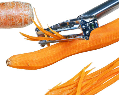 Julienne Vegetable Peeler, Cutter and Slicer is Perfect for Making Potato, Carrot, Zucchini or Butternut Squash Noodles. Includes a Free Cleaning Brush and has a Dual Blade Feature. Enhance Your Kitchen Experience Now!