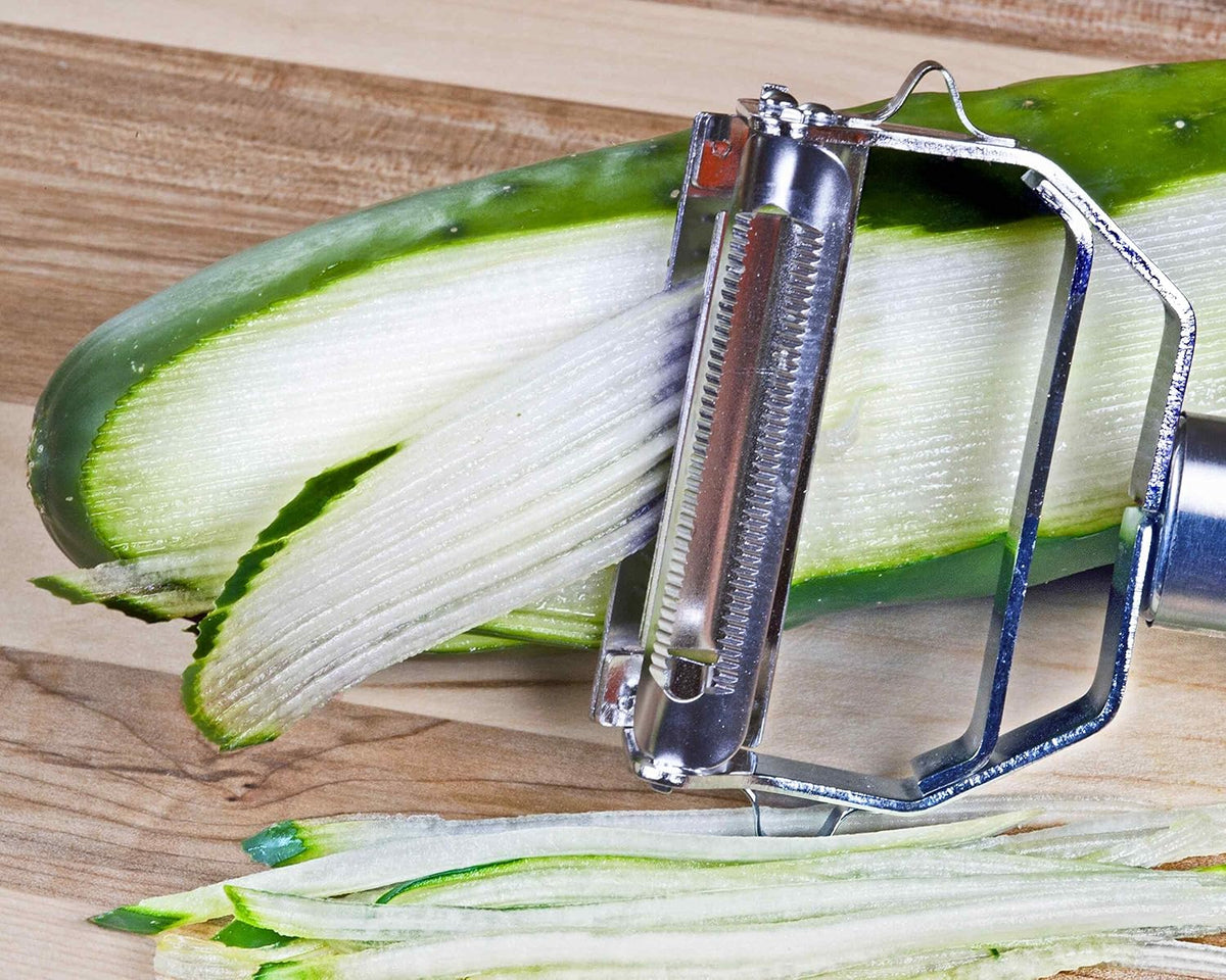 Julienne Vegetable Peeler, Cutter and Slicer is Perfect for Making Potato, Carrot, Zucchini or Butternut Squash Noodles. Includes a Free Cleaning Brush and has a Dual Blade Feature. Enhance Your Kitchen Experience Now!