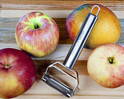Julienne Vegetable Peeler, Cutter and Slicer is Perfect for Making Potato, Carrot, Zucchini or Butternut Squash Noodles. Includes a Free Cleaning Brush and has a Dual Blade Feature. Enhance Your Kitchen Experience Now!