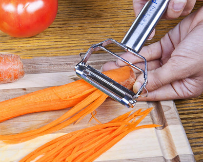 Julienne Vegetable Peeler, Cutter and Slicer is Perfect for Making Potato, Carrot, Zucchini or Butternut Squash Noodles. Includes a Free Cleaning Brush and has a Dual Blade Feature. Enhance Your Kitchen Experience Now!