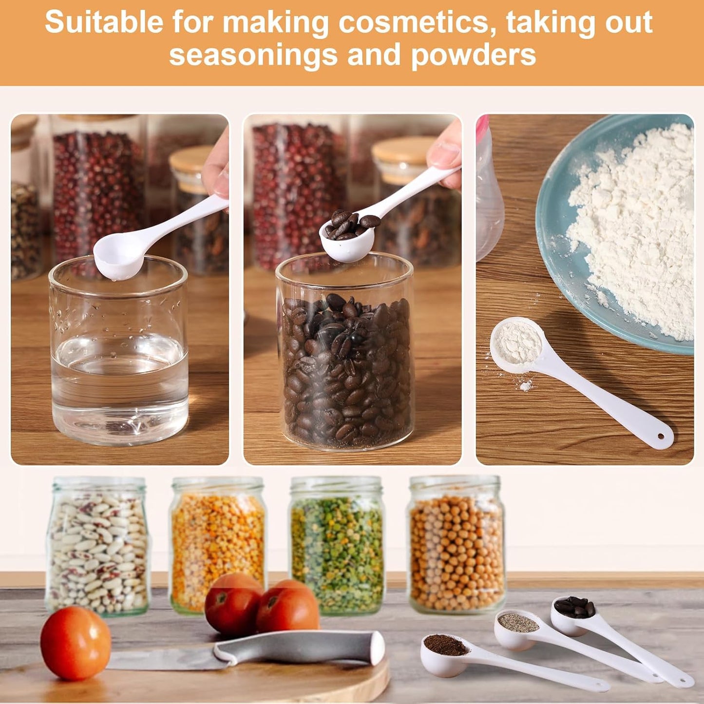 200 Pcs Teaspoon Measuring Spoons Bulk Reusable Plastic Scoop Measuring Spoons Long Handle Plastic Scoop for Cosmetics Coffee Sugar Spices Protein((5 ml / 5 cc/ 1 Tsp)