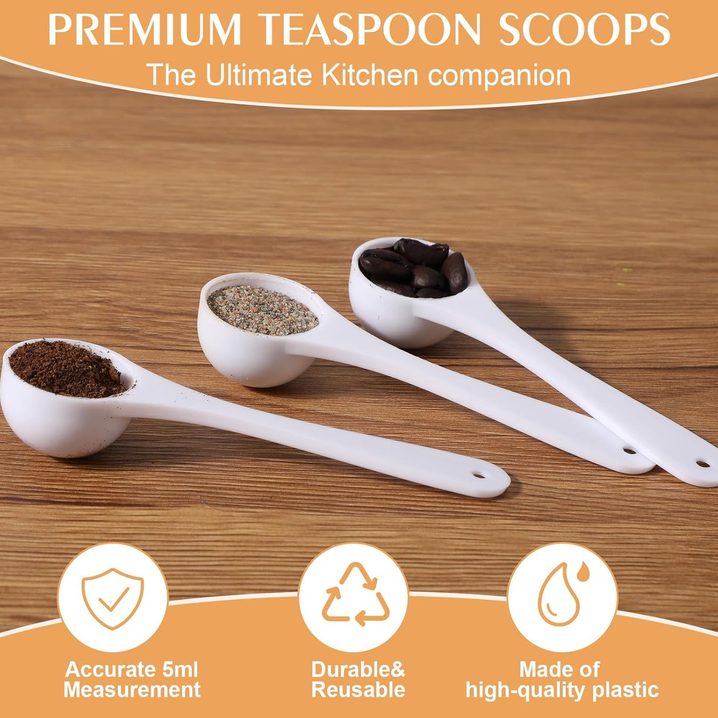 200 Pcs Teaspoon Measuring Spoons Bulk Reusable Plastic Scoop Measuring Spoons Long Handle Plastic Scoop for Cosmetics Coffee Sugar Spices Protein((5 ml / 5 cc/ 1 Tsp)