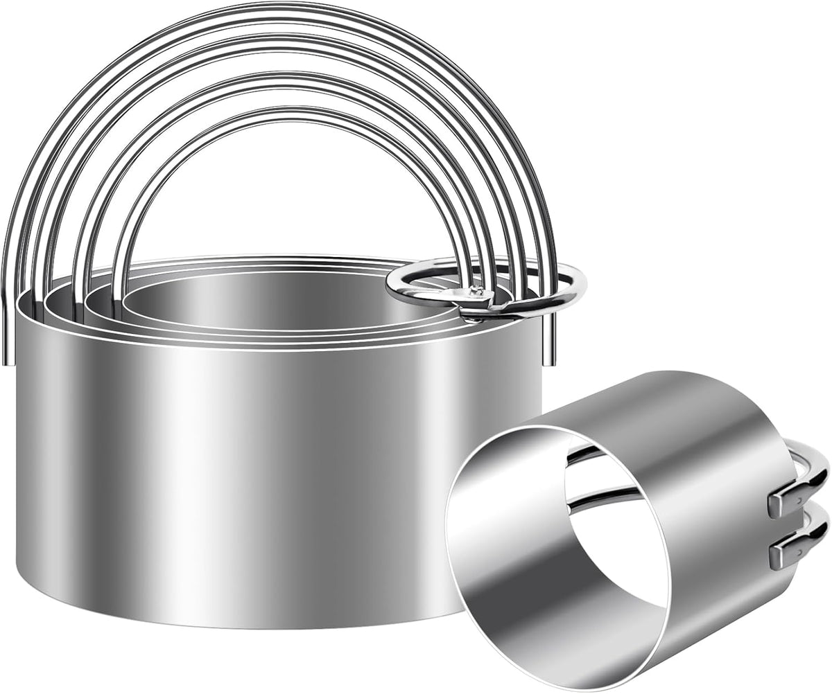 5 Pieces Circle Biscuit Cutter,Professional Stainless Steel Round Cookie Cutters Tool with Ring Handle for Baking Pastry Doughnut