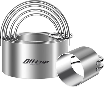 5 Pieces Circle Biscuit Cutter,Professional Stainless Steel Round Cookie Cutters Tool with Ring Handle for Baking Pastry Doughnut