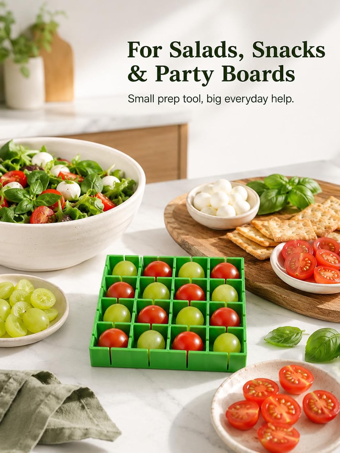 Grapes Cherry Tomatoes Cutter Slicer Half or Quarter Cutting 16Pcs at a Time, Food Grade Material, Dishwasher Safe, Fruit Container Holder Cutter for Salad Kids Baby Toddlers' Snacks