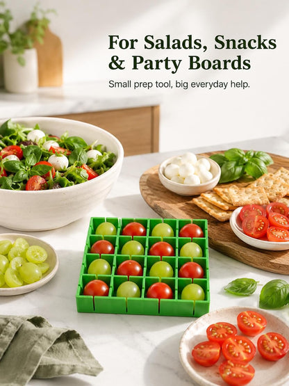 Grapes Cherry Tomatoes Cutter Slicer Half or Quarter Cutting 16Pcs at a Time, Food Grade Material, Dishwasher Safe, Fruit Container Holder Cutter for Salad Kids Baby Toddlers' Snacks