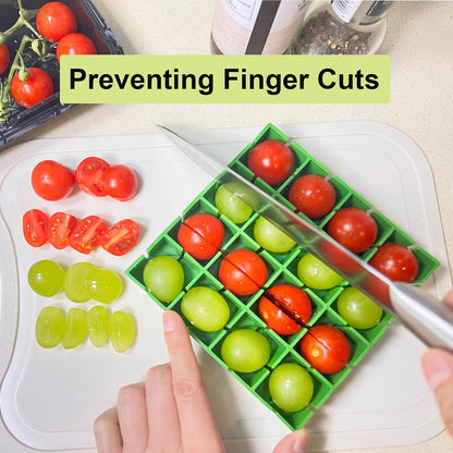 Grapes Cherry Tomatoes Cutter Slicer Half or Quarter Cutting 16Pcs at a Time, Food Grade Material, Dishwasher Safe, Fruit Container Holder Cutter for Salad Kids Baby Toddlers' Snacks
