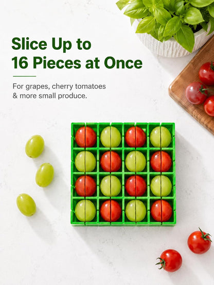 Grapes Cherry Tomatoes Cutter Slicer Half or Quarter Cutting 16Pcs at a Time, Food Grade Material, Dishwasher Safe, Fruit Container Holder Cutter for Salad Kids Baby Toddlers' Snacks