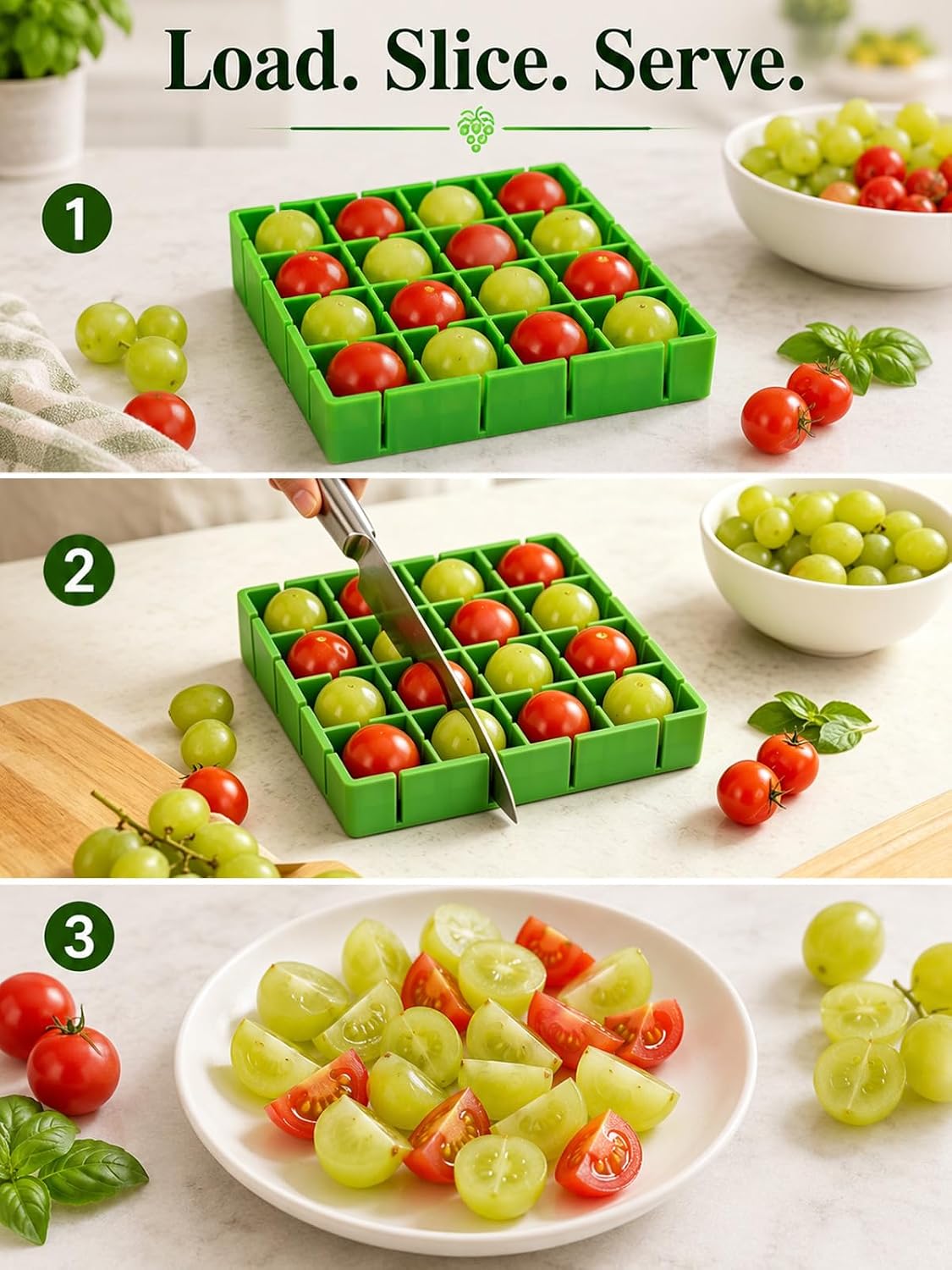Grapes Cherry Tomatoes Cutter Slicer Half or Quarter Cutting 16Pcs at a Time, Food Grade Material, Dishwasher Safe, Fruit Container Holder Cutter for Salad Kids Baby Toddlers' Snacks