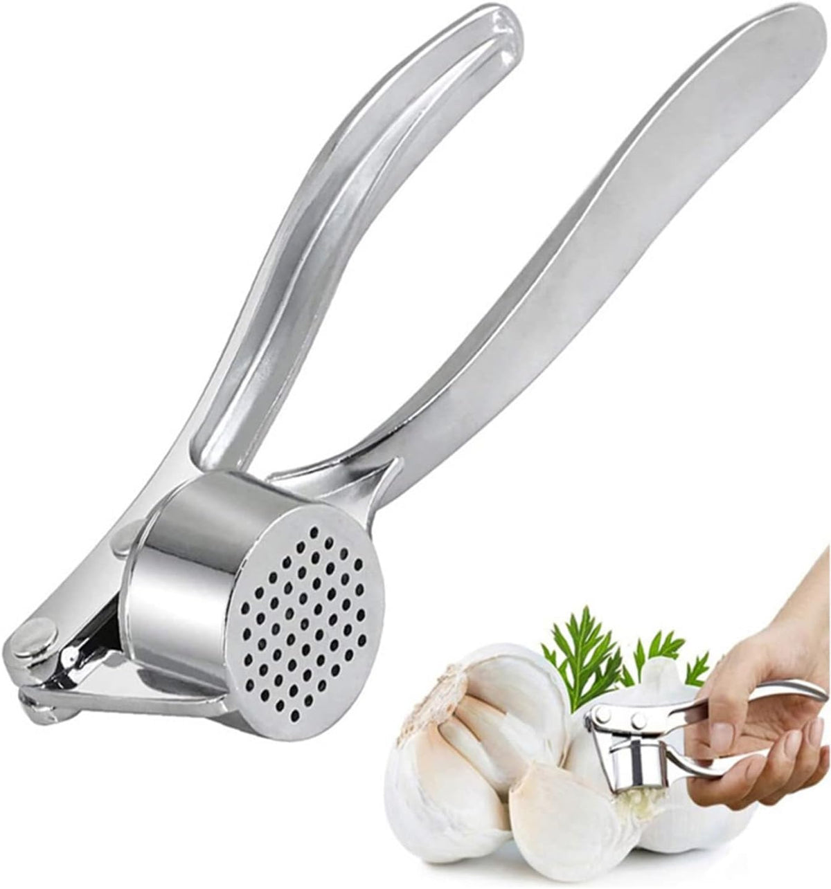 Garlic Press - 304 Stainless Steel Garlic Mincer & Crusher, Heavy Duty, Easy Squeeze, Rust Proof, Easy Clean - Garlic Press for Kitchen, Ginger Peeler Garlic Crusher