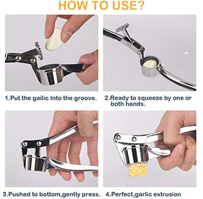 Garlic Press - 304 Stainless Steel Garlic Mincer & Crusher, Heavy Duty, Easy Squeeze, Rust Proof, Easy Clean - Garlic Press for Kitchen, Ginger Peeler Garlic Crusher