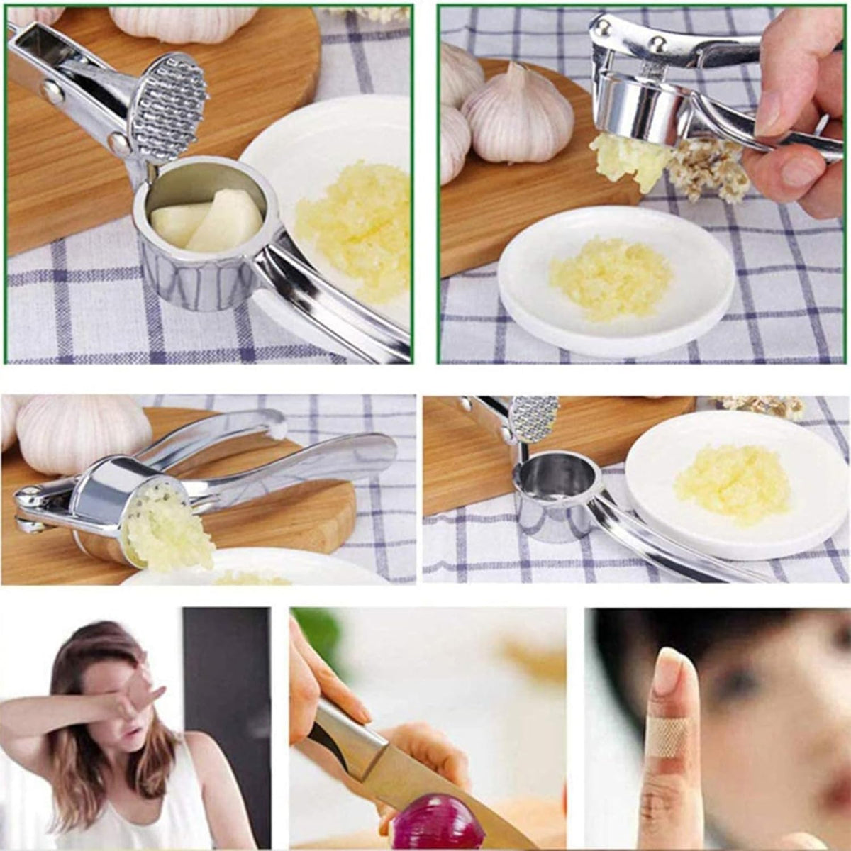 Garlic Press - 304 Stainless Steel Garlic Mincer & Crusher, Heavy Duty, Easy Squeeze, Rust Proof, Easy Clean - Garlic Press for Kitchen, Ginger Peeler Garlic Crusher