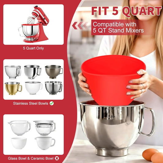 Silicone Bowl Liners for KitchenAid Mixers with Lids & Spatulas 5 Quart Tilt-Head Stand Mixer, Quick Replacement & Easy Clean – BPA Free Reusable Mixer Bowl Liner for Dough & Batter Mixing (3 Pack)