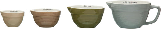 Stoneware Batter Bowl Measuring Cups, Set of 4 Sizes, Multicolor